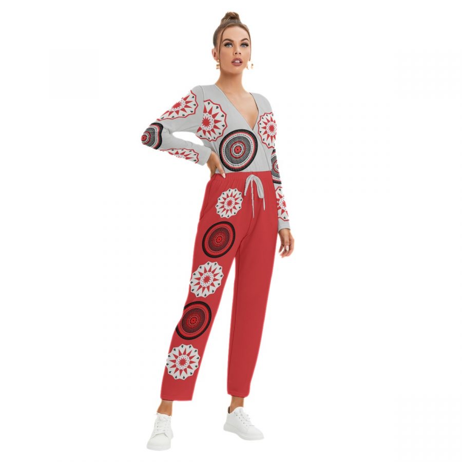 All-Over Print Women's V-neck High Waist Jumpsuit - Image 2