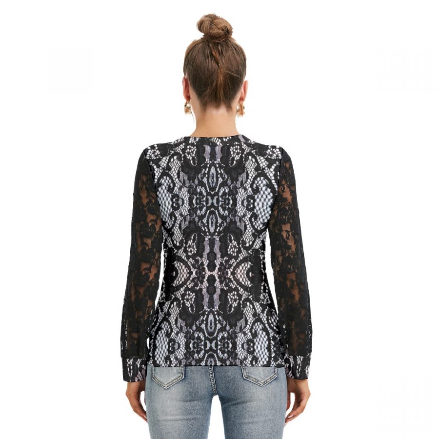 All-Over Print Women's T-shirt And Sleeve With Black Lace - Image 4