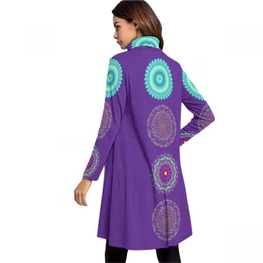 All-Over Print Women's High Neck Dress With Long Sleeve - Image 4