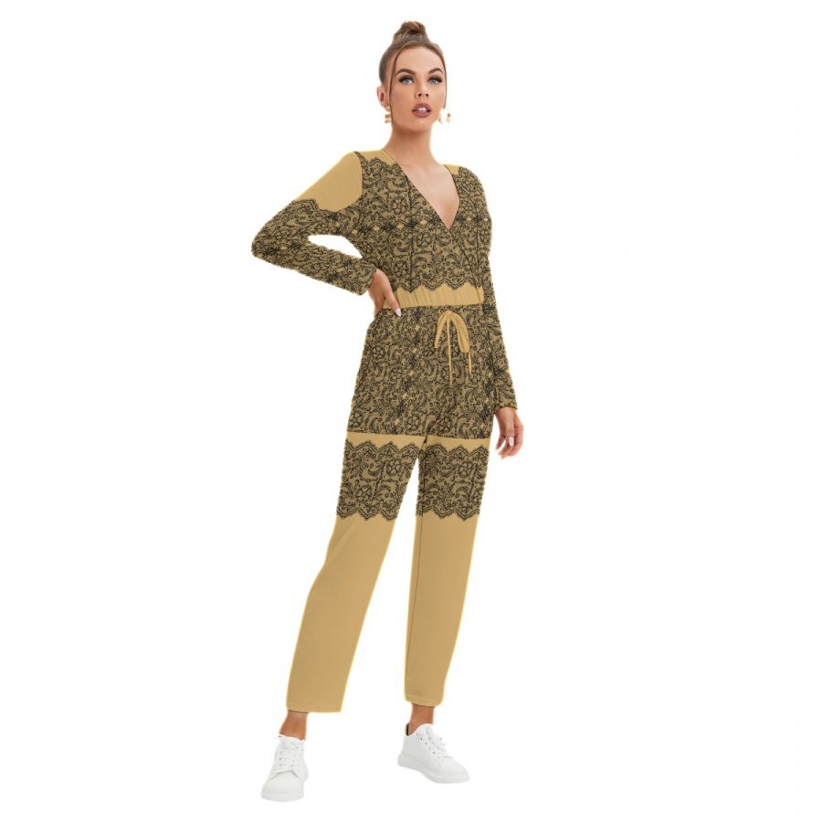 All-Over Print Women's V-neck High Waist Jumpsuit - Image 2