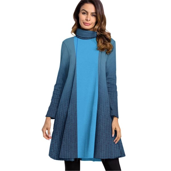 All-Over Print Women's High Neck Dress With Long Sleeve