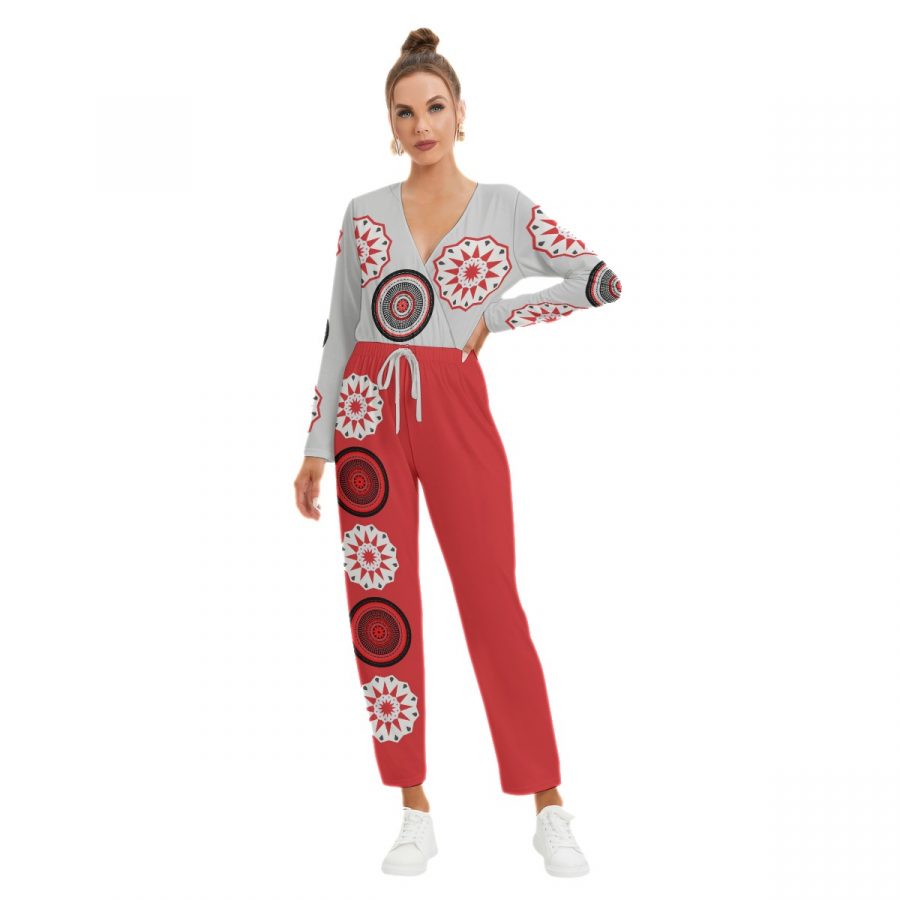 All-Over Print Women's V-neck High Waist Jumpsuit