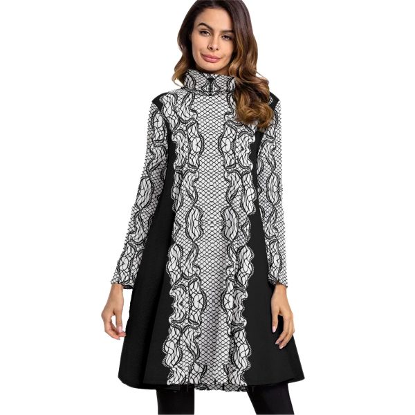 All-Over Print Women's High Neck Dress With Long Sleeve