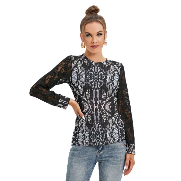 All-Over Print Women's T-shirt And Sleeve With Black Lace