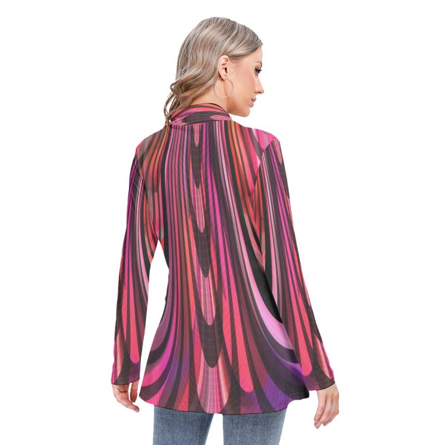 All-Over Print Women's Long-sleeved Heap-neck Slim Casual Tunic Blouse - Image 4