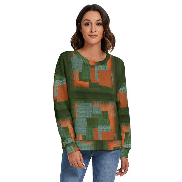 All-Over Print Women's O-neck Imitation Knitted Sweater With Drop-shoulder