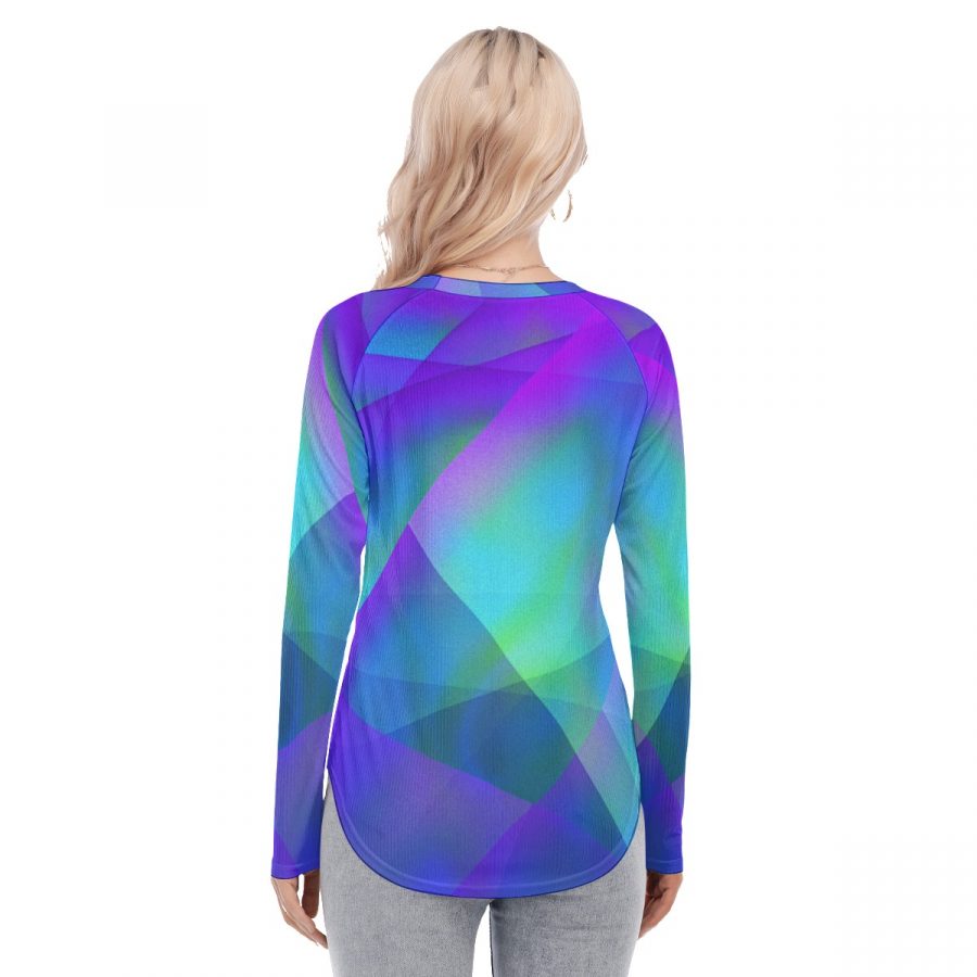 All-Over Print Women's Raglan Sleeves U-Shaped Hem Long Sleeves Blouse - Image 4
