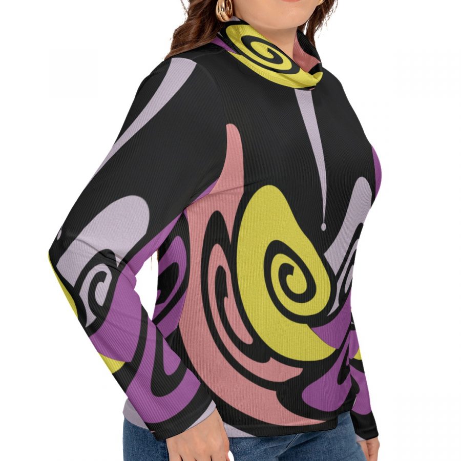 All-Over Print Women's Turtleneck T-shirt With Long Sleeve(Plus Size) - Image 3