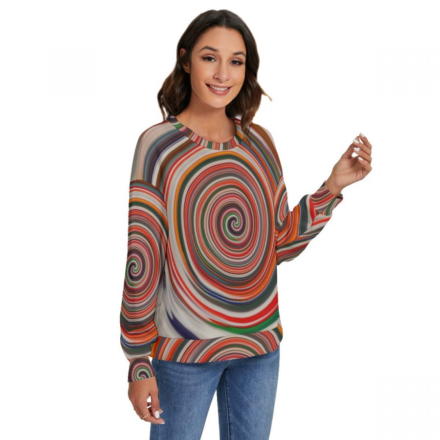 All-Over Print Women's O-neck Imitation Knitted Sweater With Drop-shoulder - Image 2