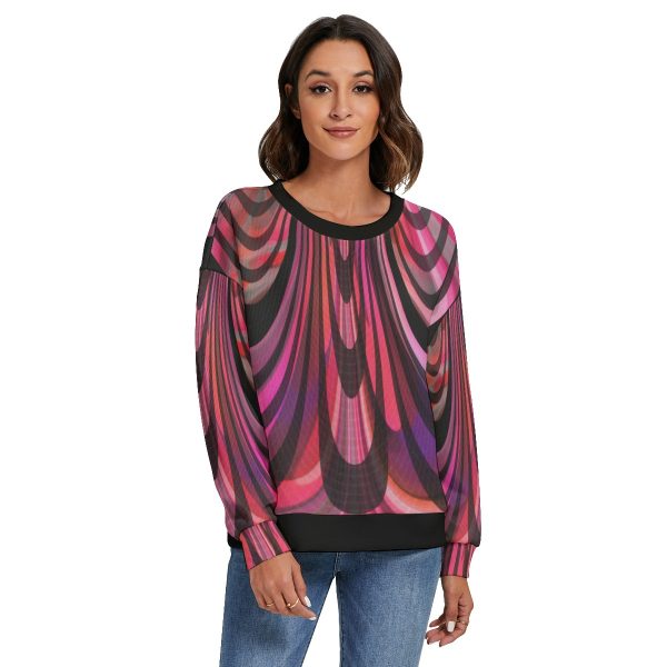 All-Over Print Women's O-neck Imitation Knitted Sweater With Drop-shoulder