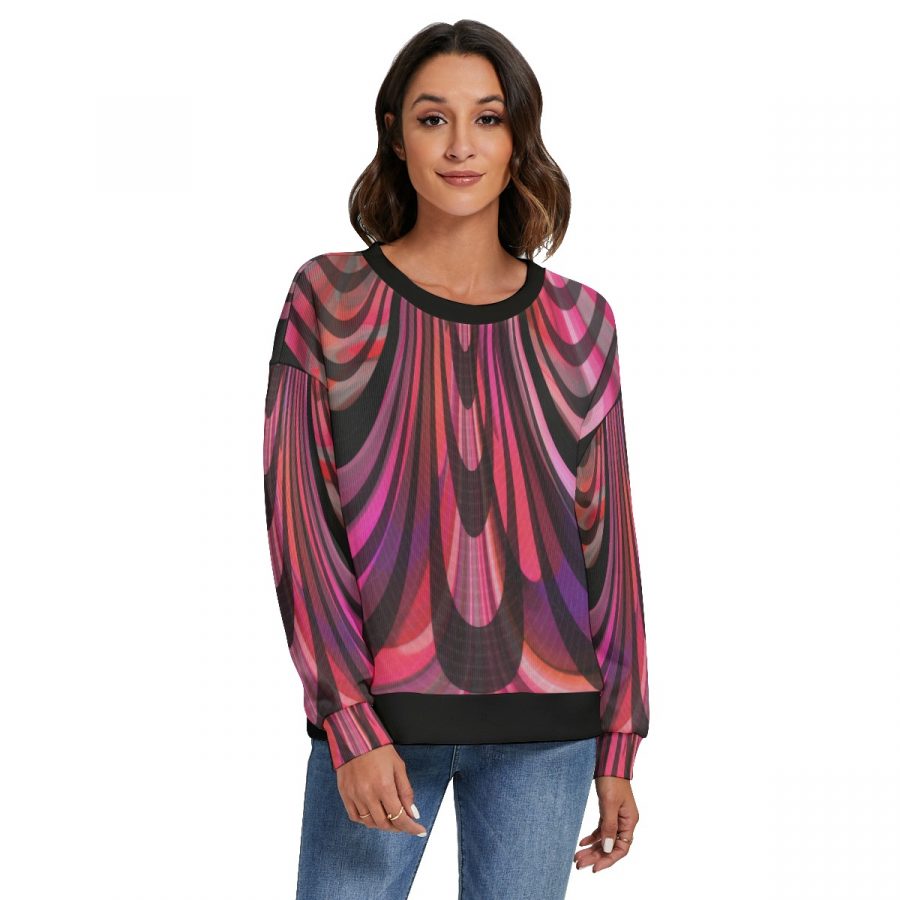 All-Over Print Women's O-neck Imitation Knitted Sweater With Drop-shoulder