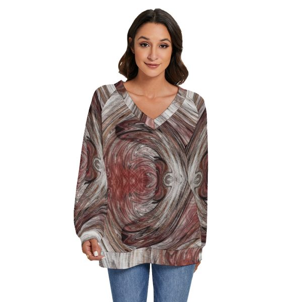 All-Over Print Women's V-neck Imitation Knitted Sweater With Long Sleeve