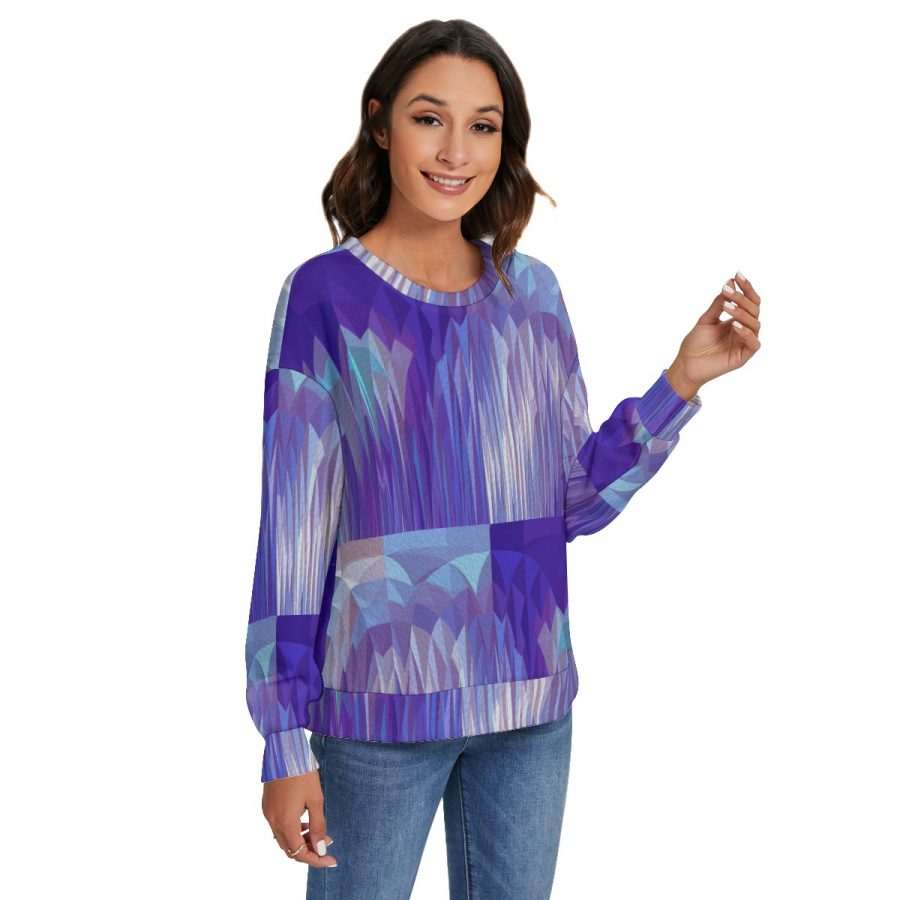 All-Over Print Women's O-neck Imitation Knitted Sweater With Drop-shoulder - Image 2