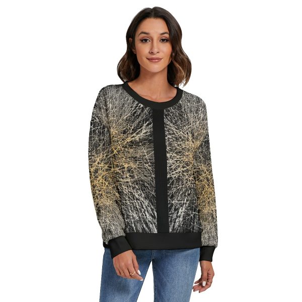 All-Over Print Women's O-neck Imitation Knitted Sweater With Drop-shoulder