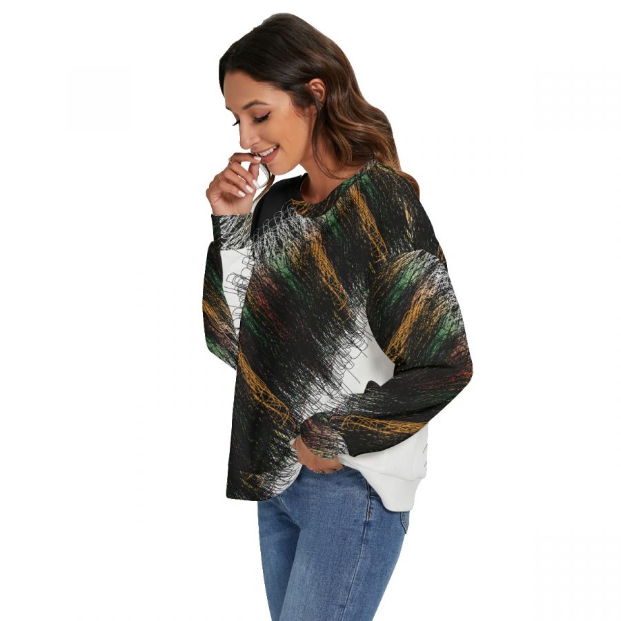 All-Over Print Women's O-neck Imitation Knitted Sweater With Drop-shoulder - Image 3