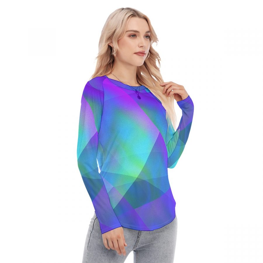 All-Over Print Women's Raglan Sleeves U-Shaped Hem Long Sleeves Blouse - Image 3
