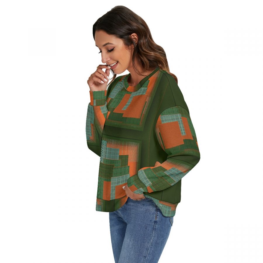 All-Over Print Women's O-neck Imitation Knitted Sweater With Drop-shoulder - Image 3