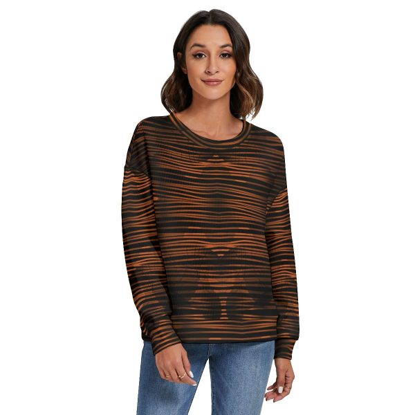 All-Over Print Women's O-neck Imitation Knitted Sweater With Drop-shoulder
