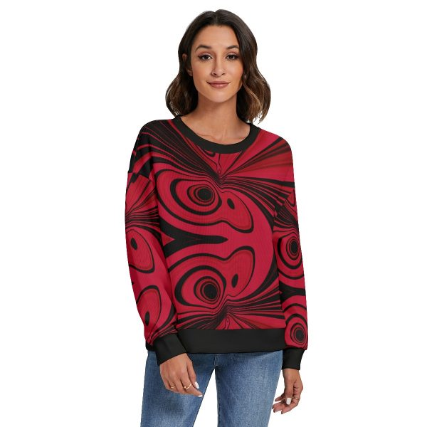 All-Over Print Women's O-neck Imitation Knitted Sweater With Drop-shoulder