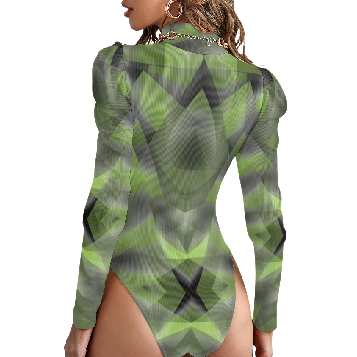 All-Over Women's Turtleneck Bodysuit With Puff Sleeve - Image 3