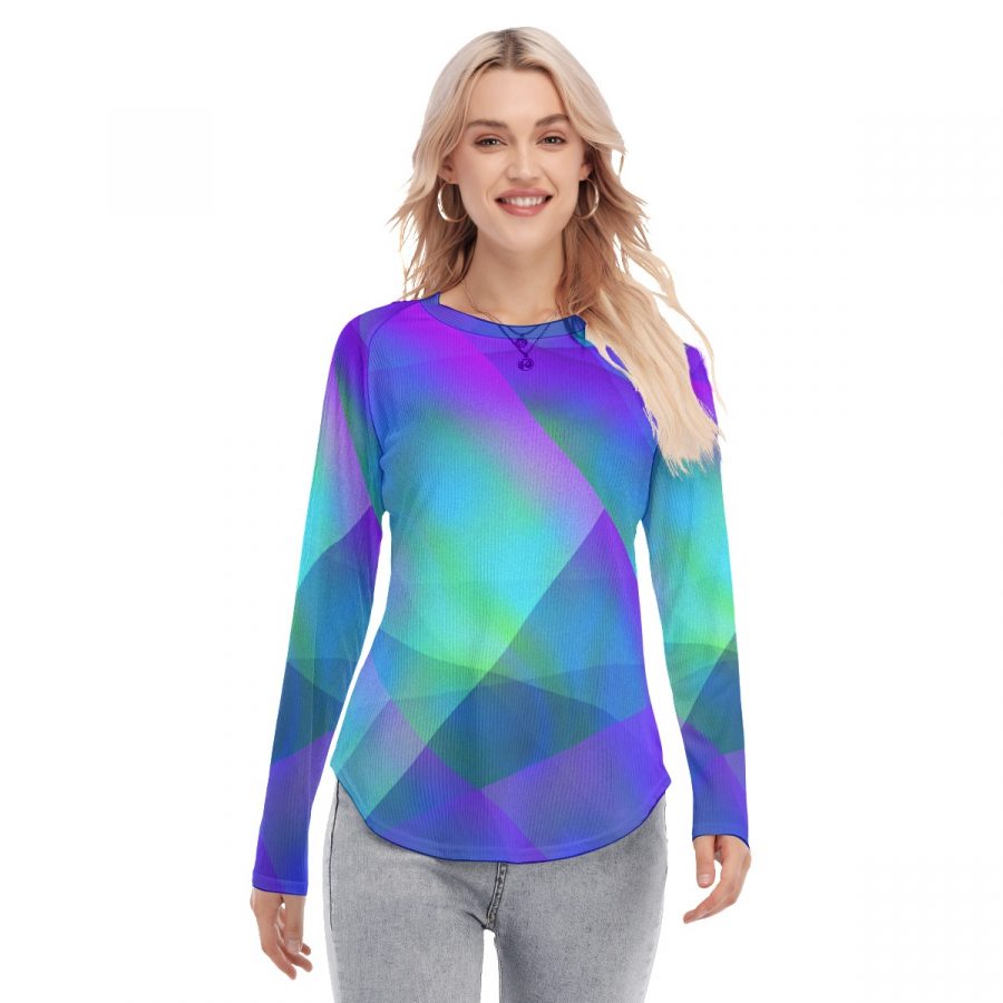 All-Over Print Women's Raglan Sleeves U-Shaped Hem Long Sleeves Blouse