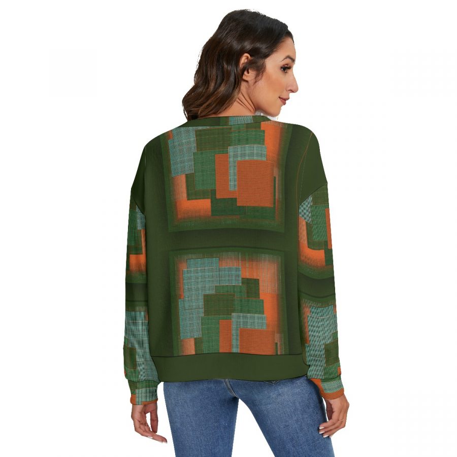 All-Over Print Women's O-neck Imitation Knitted Sweater With Drop-shoulder - Image 4