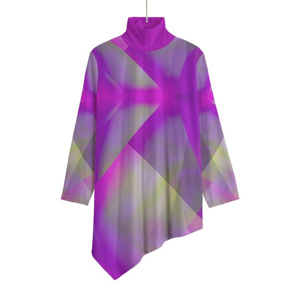 All-Over Print Women's Turtleneck T-shirt With Sloping Hem