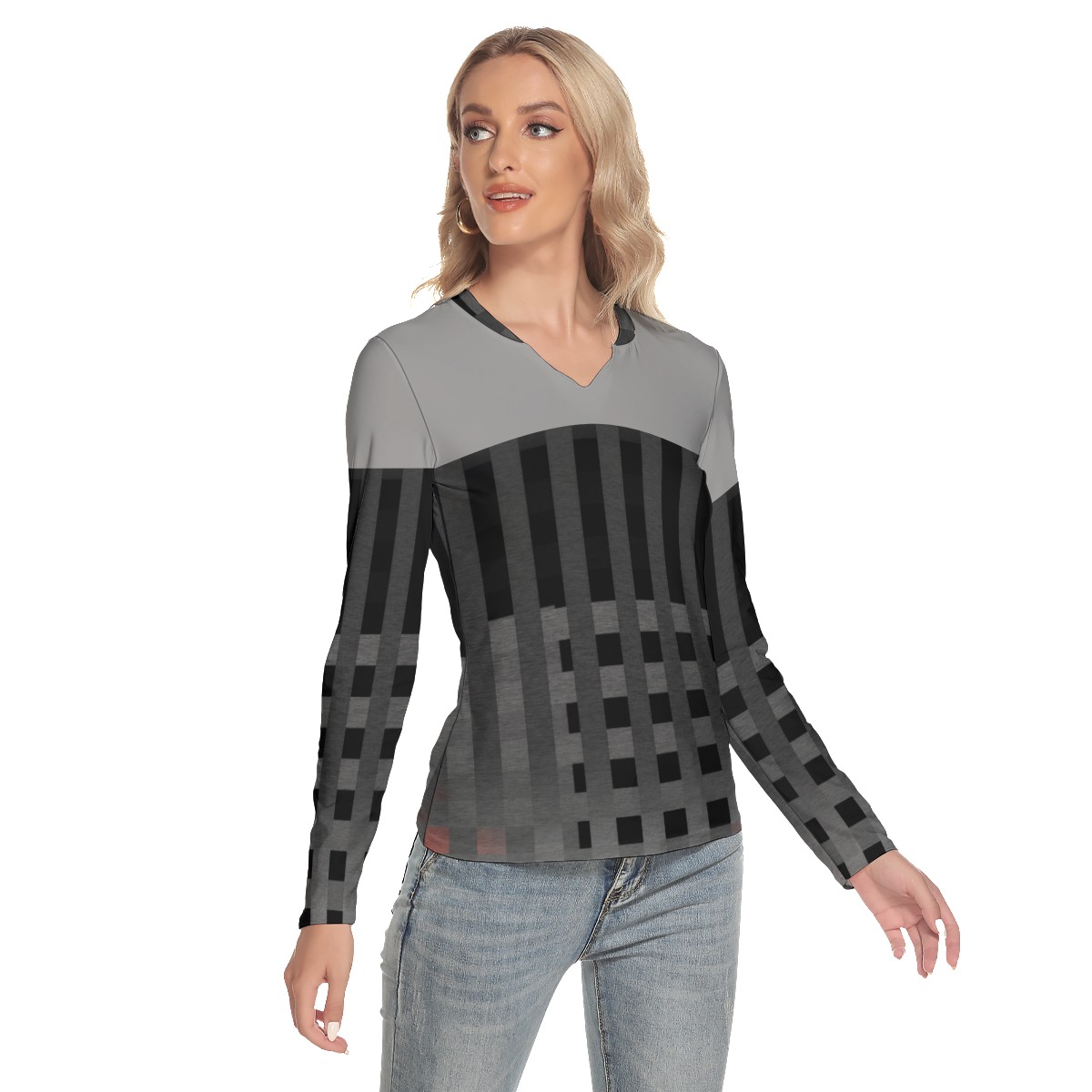 All-Over Print Women's V-Neck Long Sleeves T-Shirt - Image 2