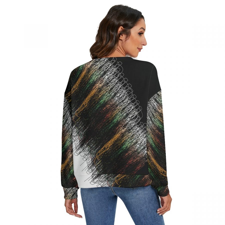 All-Over Print Women's O-neck Imitation Knitted Sweater With Drop-shoulder - Image 4