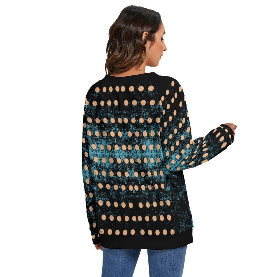 All-Over Print Women's V-neck Imitation Knitted Sweater With Long Sleeve - Image 4