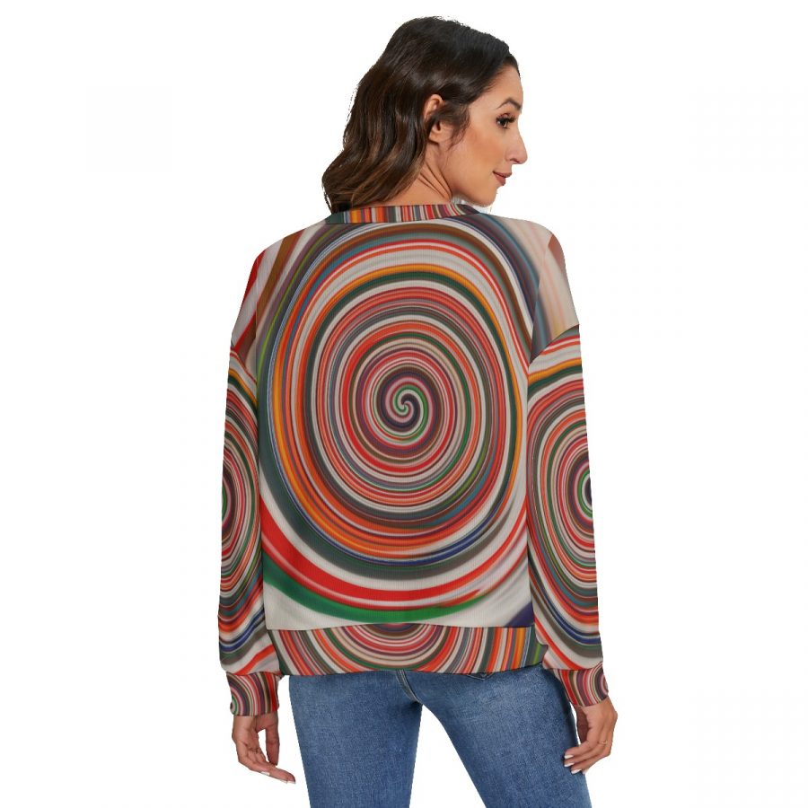 All-Over Print Women's O-neck Imitation Knitted Sweater With Drop-shoulder - Image 4