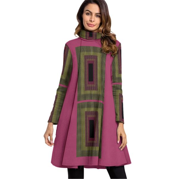 All-Over Print Women's High Neck Dress With Long Sleeve