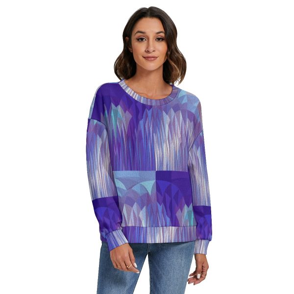 All-Over Print Women's O-neck Imitation Knitted Sweater With Drop-shoulder