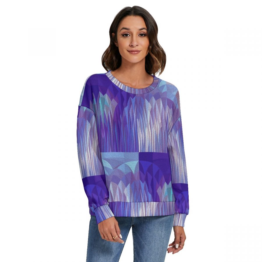 All-Over Print Women's O-neck Imitation Knitted Sweater With Drop-shoulder