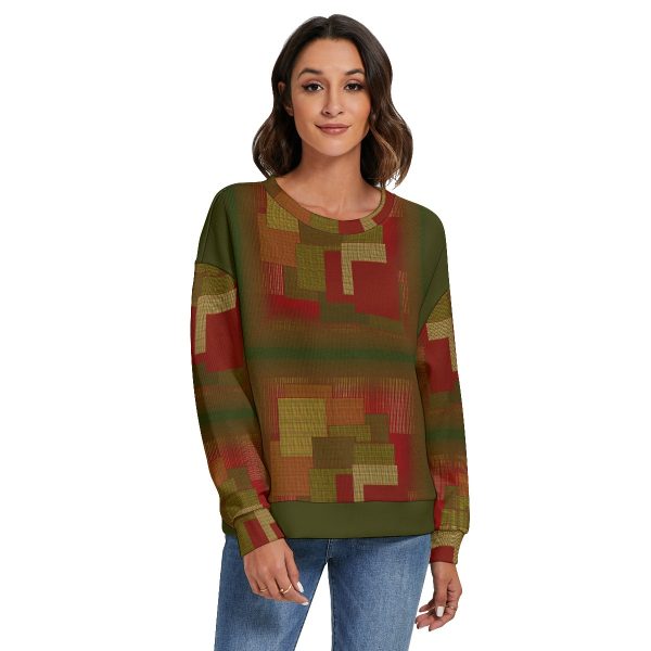 All-Over Print Women's O-neck Imitation Knitted Sweater With Drop-shoulder