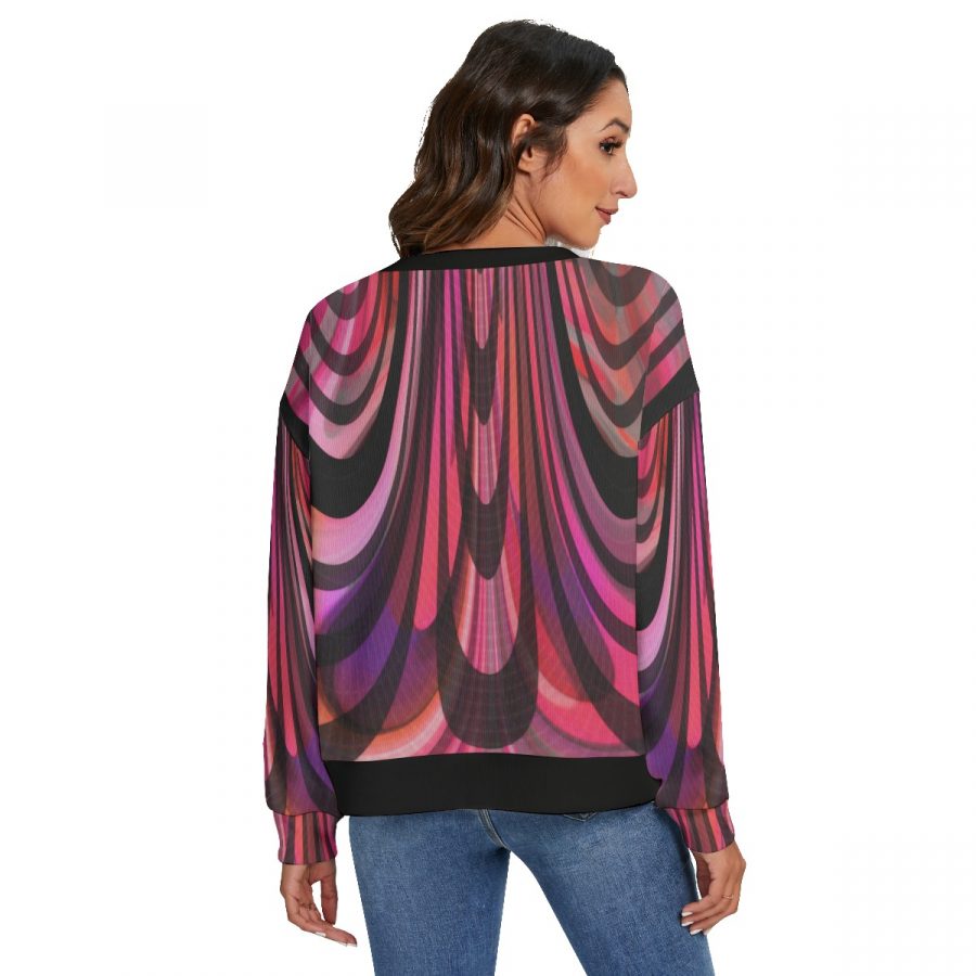 All-Over Print Women's O-neck Imitation Knitted Sweater With Drop-shoulder - Image 4