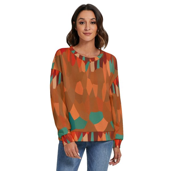 All-Over Print Women's O-neck Imitation Knitted Sweater With Drop-shoulder