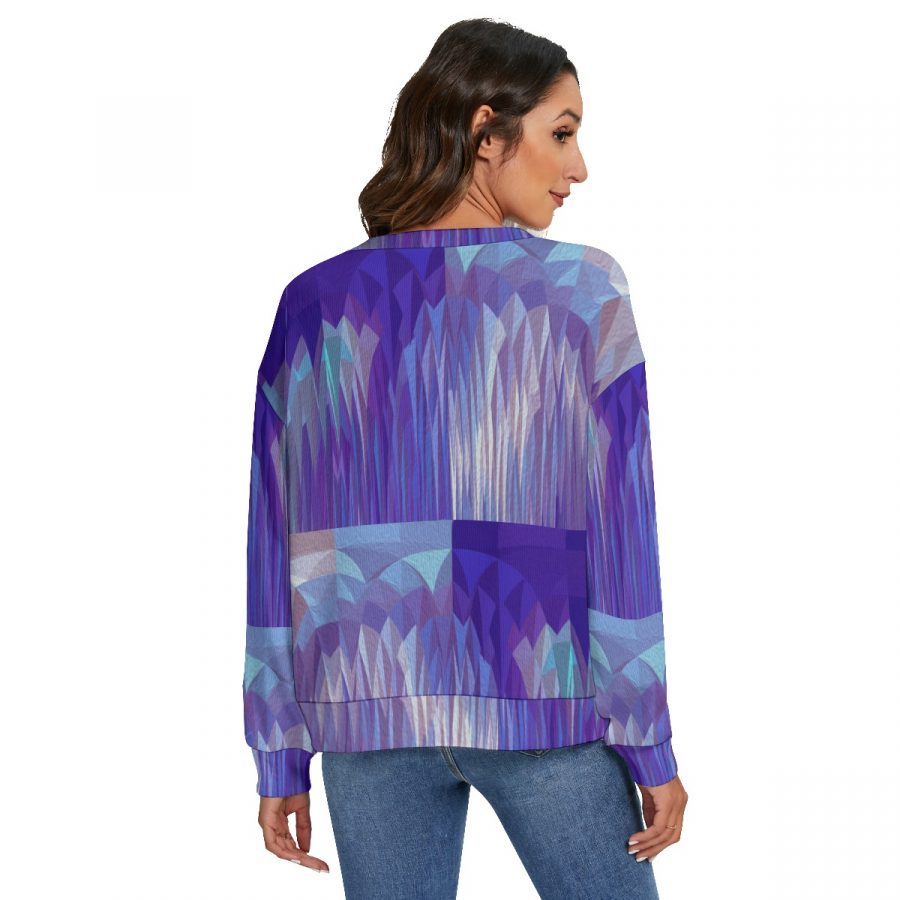 All-Over Print Women's O-neck Imitation Knitted Sweater With Drop-shoulder - Image 4