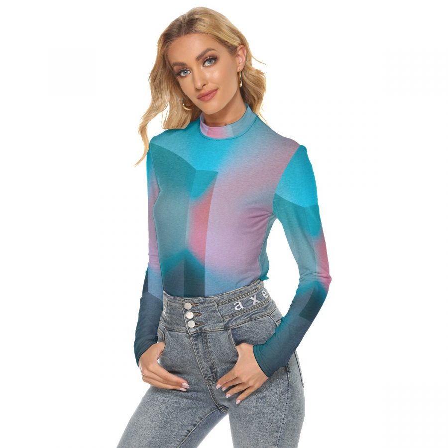 All Over Print Women's Stretchable Turtleneck Top - Image 3
