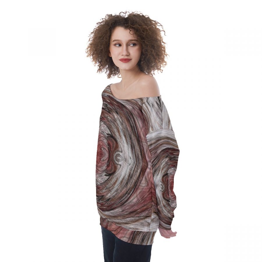 All-Over Print Oversized Women's Off-Shoulder Sweatshirt - Image 3