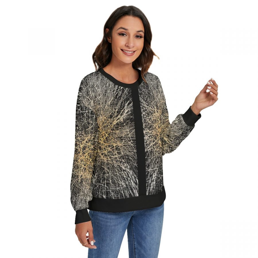 All-Over Print Women's O-neck Imitation Knitted Sweater With Drop-shoulder - Image 2