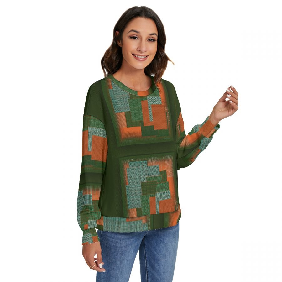All-Over Print Women's O-neck Imitation Knitted Sweater With Drop-shoulder - Image 2