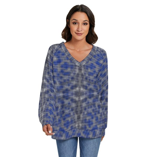 All-Over Print Women's V-neck Imitation Knitted Sweater With Long Sleeve