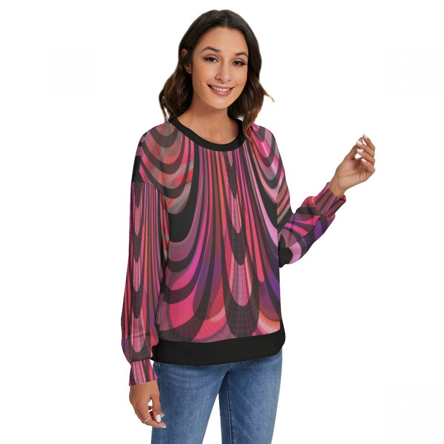 All-Over Print Women's O-neck Imitation Knitted Sweater With Drop-shoulder - Image 2