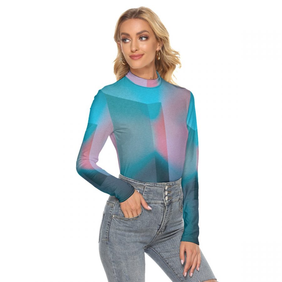 All Over Print Women's Stretchable Turtleneck Top - Image 2
