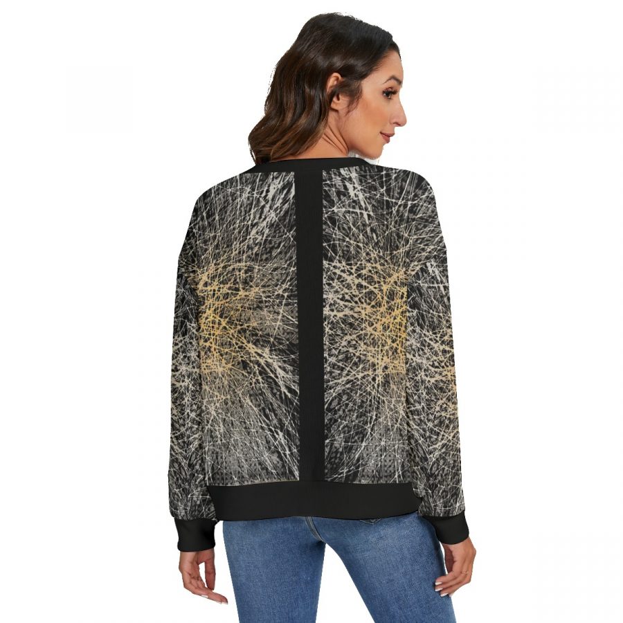 All-Over Print Women's O-neck Imitation Knitted Sweater With Drop-shoulder - Image 4