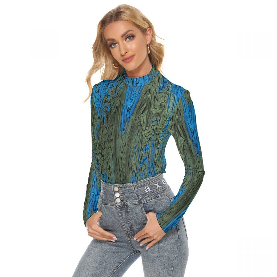 All Over Print Women's Stretchable Turtleneck Top - Image 3