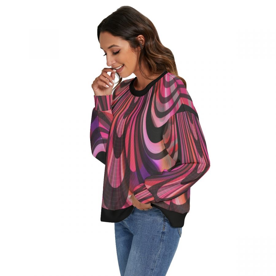 All-Over Print Women's O-neck Imitation Knitted Sweater With Drop-shoulder - Image 3