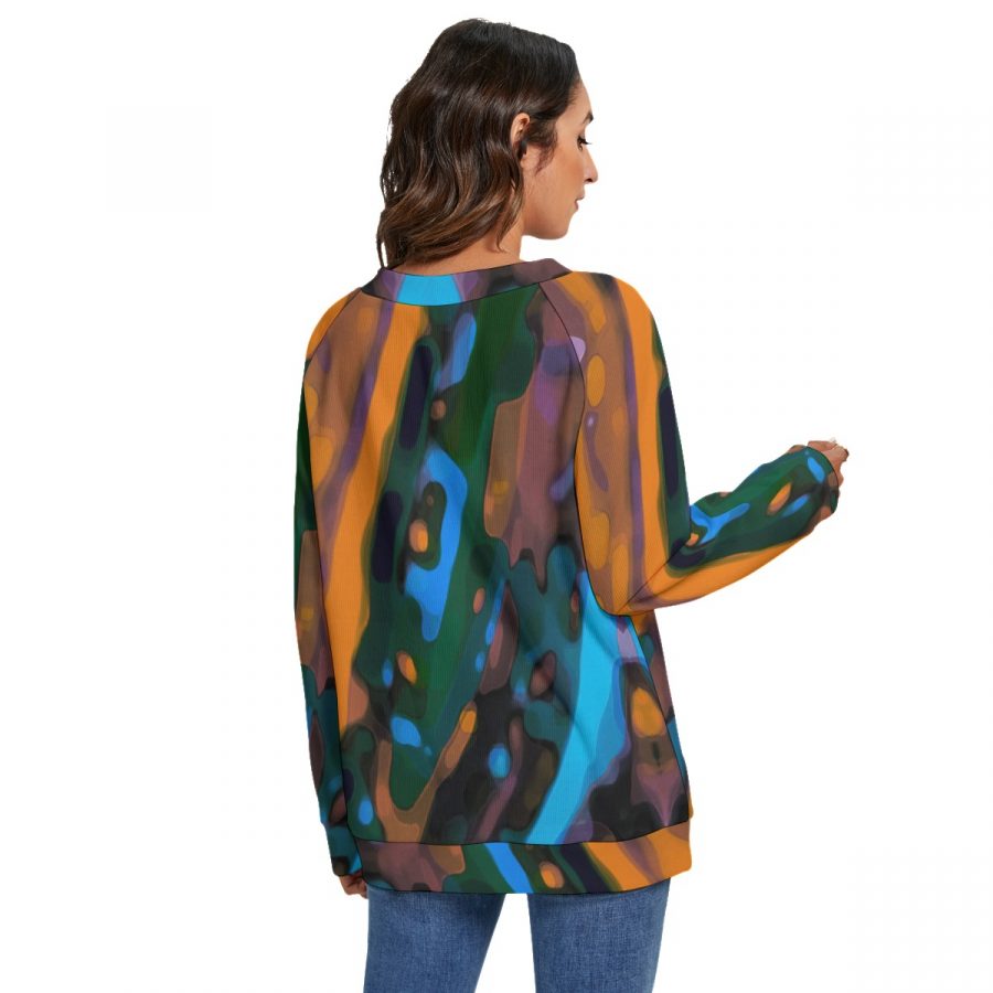 All-Over Print Women's V-neck Imitation Knitted Sweater With Long Sleeve - Image 4