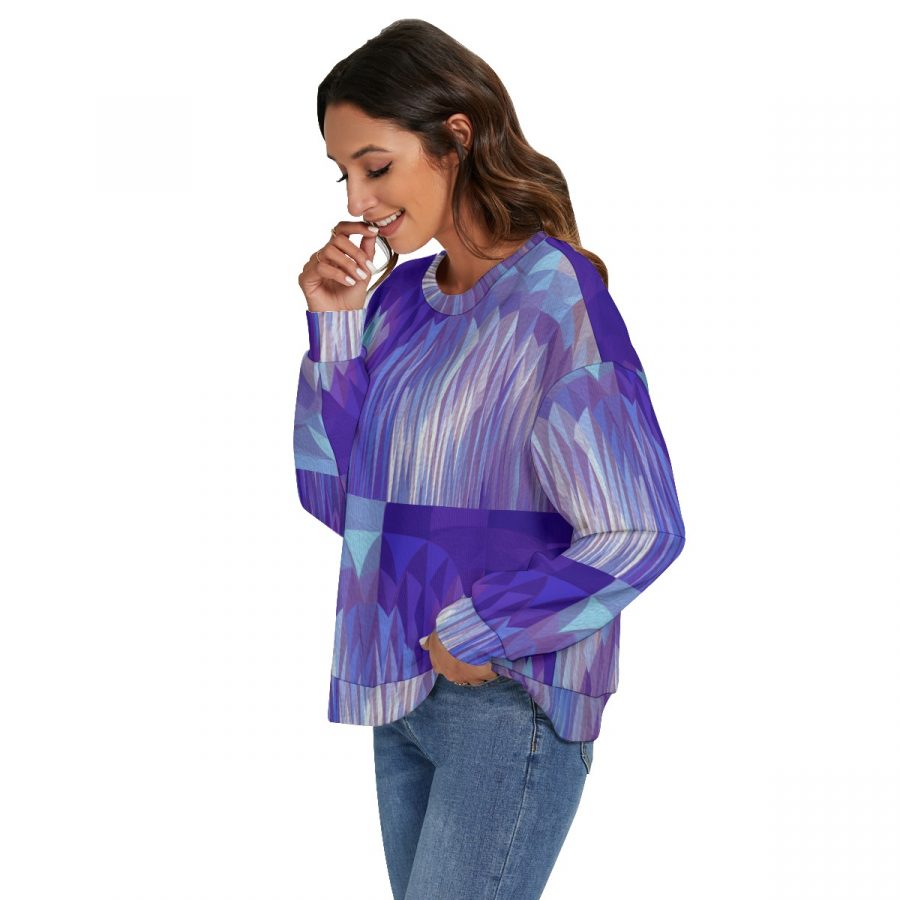 All-Over Print Women's O-neck Imitation Knitted Sweater With Drop-shoulder - Image 3